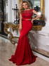Cap Sleeves Scoop Floor Length Lace Satin Prom Dress LBQ1051